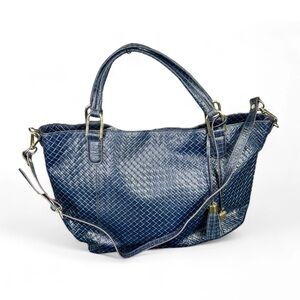 GILI Ladies Dark Blue Weaved Leather Tote Purse Handbag W/ Dust Bag